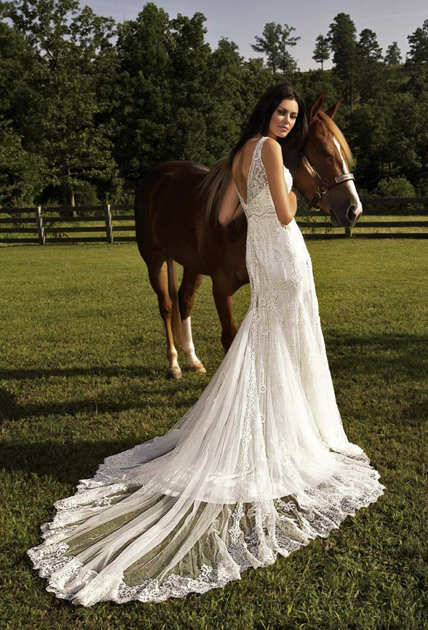 Orifashion HandmadeRomantic Wedding Dress with Sheer Cathedral t - Click Image to Close